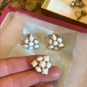 Vintage Dainty Milk Glass Screwback Earrings and Brooch Gold tone EVC